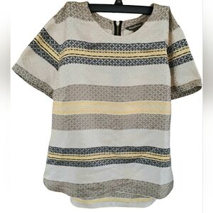 Vintage Tommy Bahama Beige, Yellow and Brown Striped Blouse